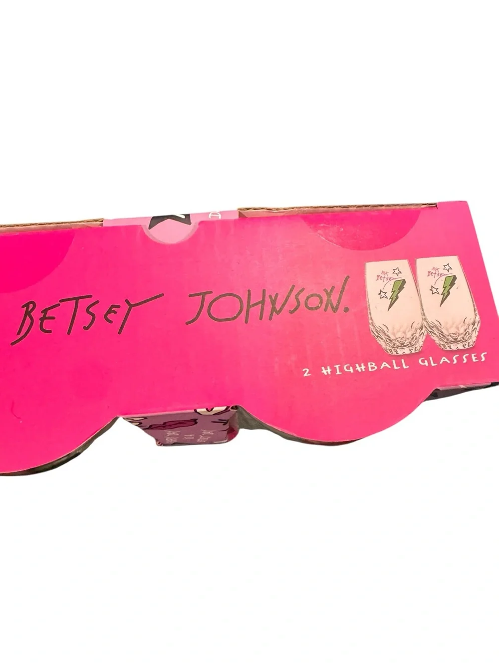 Betsey Johnson Glass Tumbler Set with Pink & Green Lightning Bolt Accents